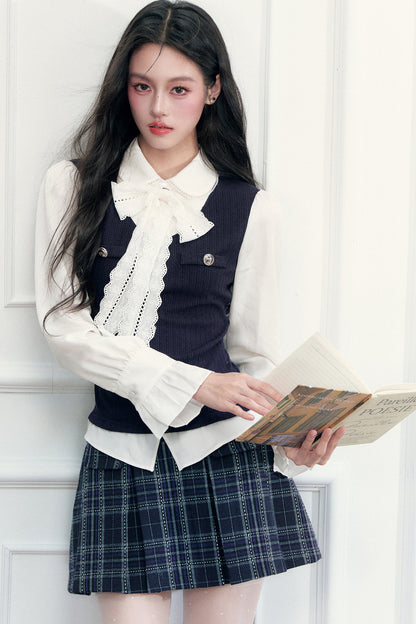 Lace Layered-Look Blouse and Skirt Set-Up