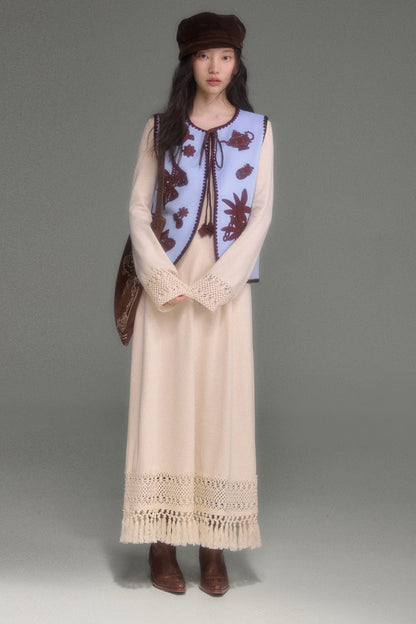 Tassel Knit Cape and Dress Set-Up