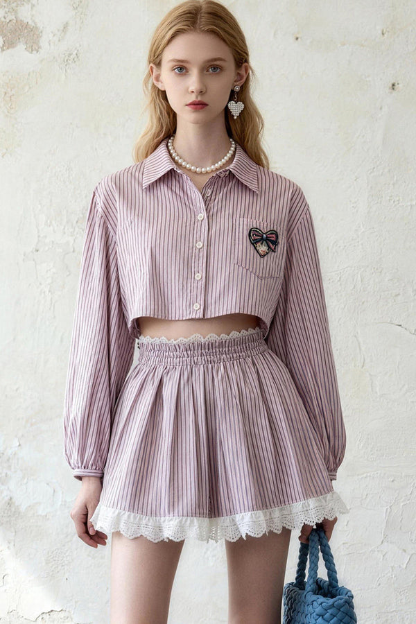 Striped Shirt and Lace Skirt Set