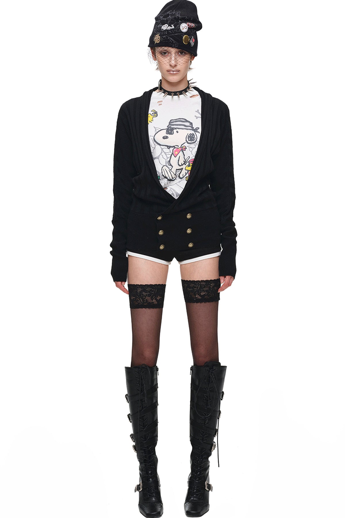Double-Breasted V-Neck Knit Cardigan