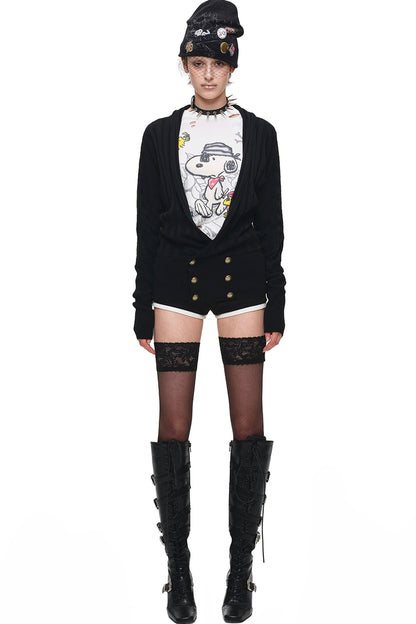 Double-Breasted V-Neck Knit Cardigan