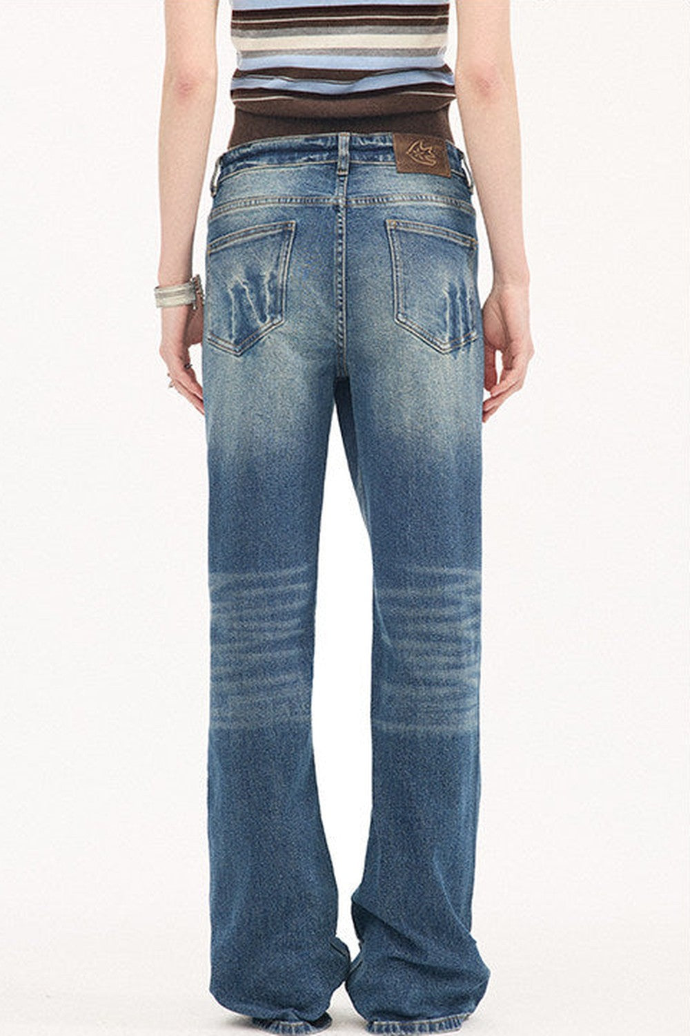 Low-Waist Whiskered Wide-Leg Jeans