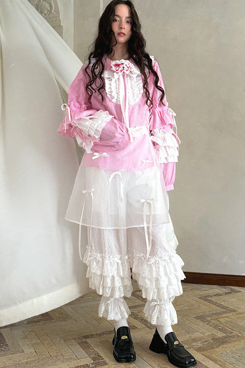 Transparent Doll Print Bowknot Apron Skirt