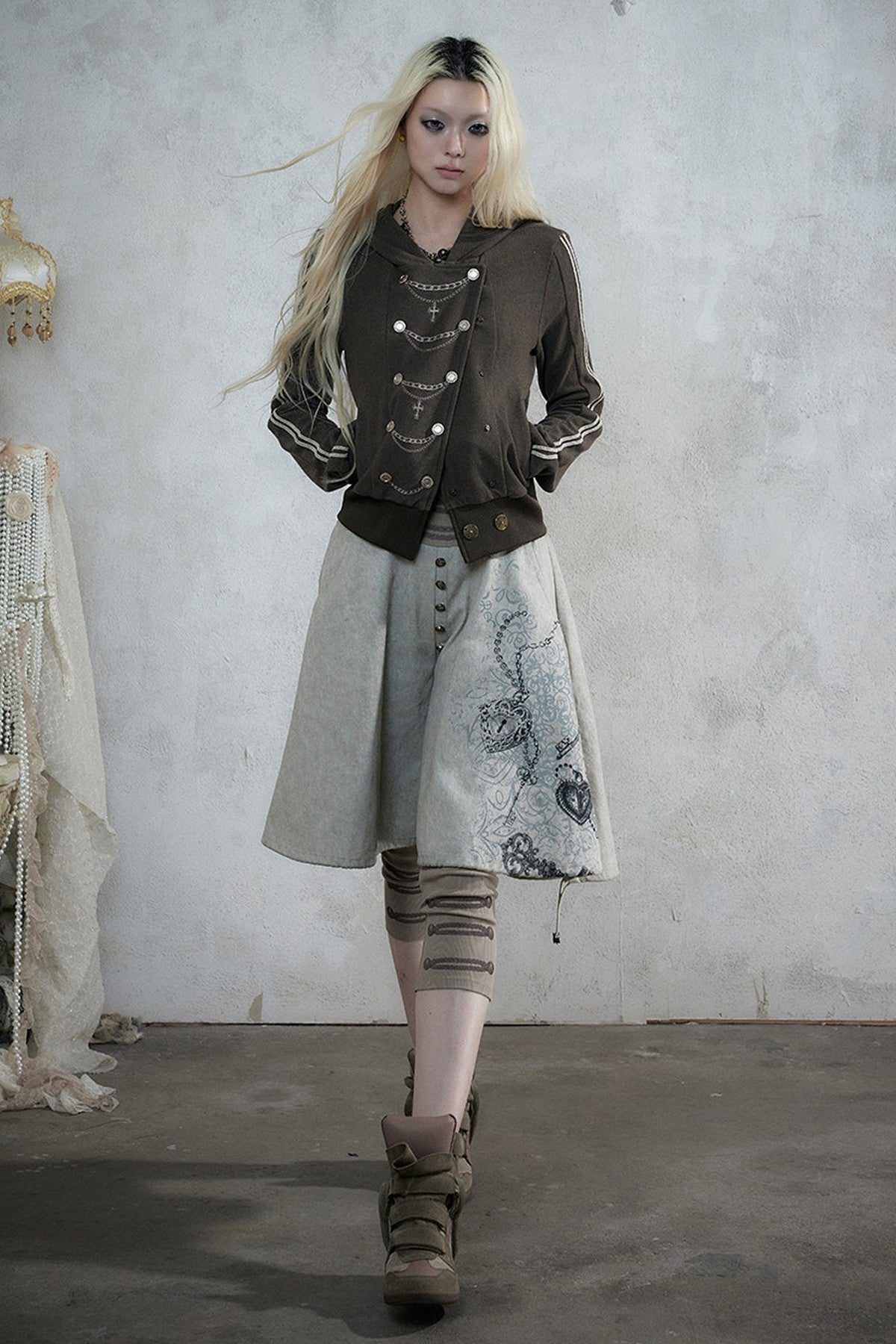 Punk Print Layered-Look Skirt