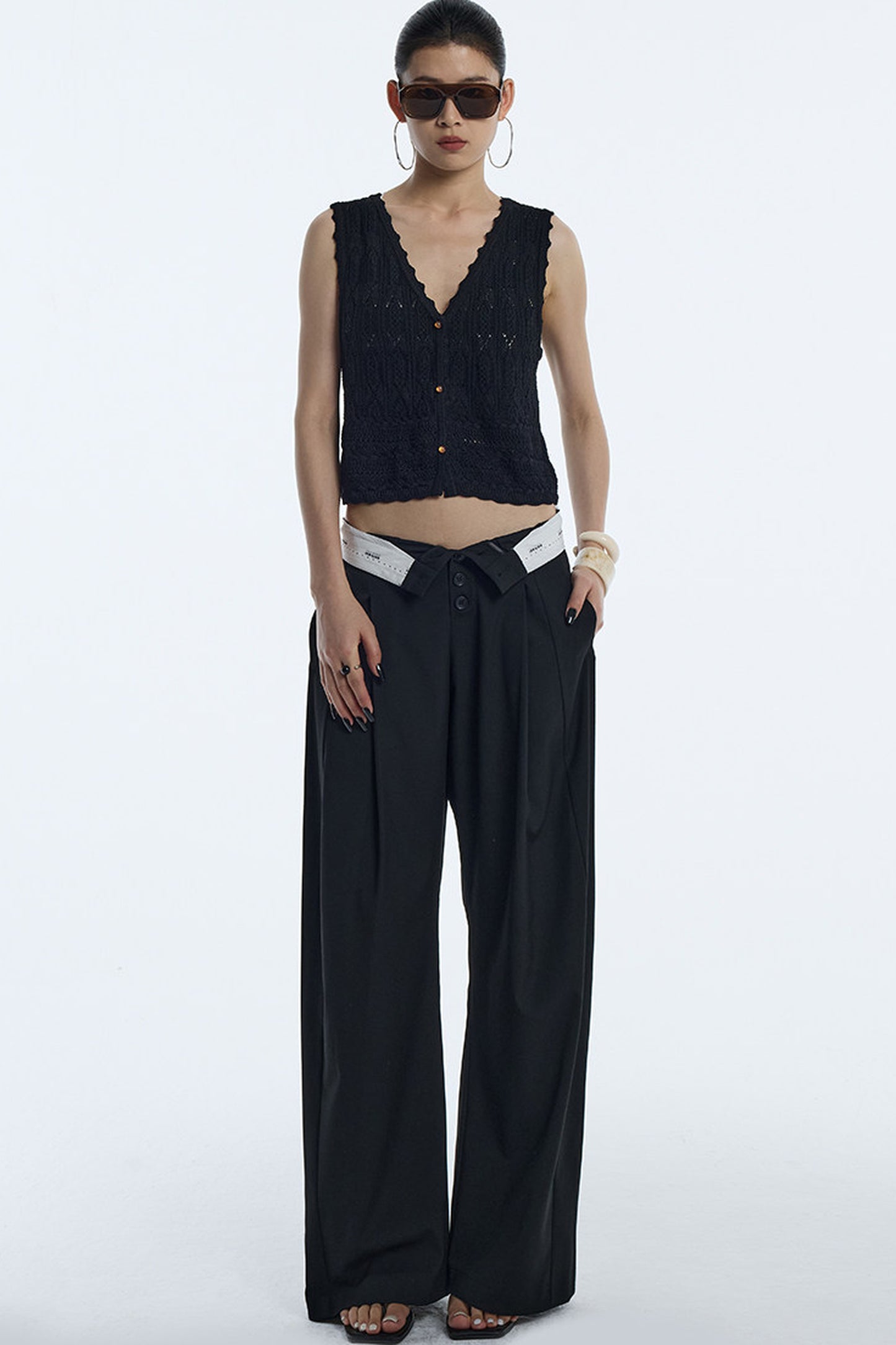 Black Pleated Wide-Leg Trousers