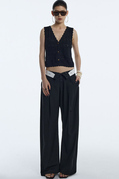 Black Pleated Wide-Leg Trousers