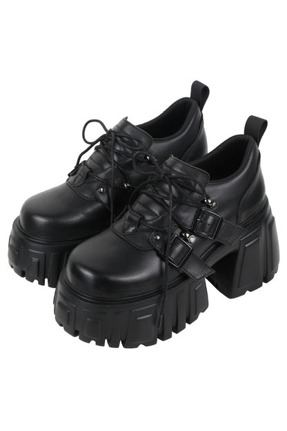 Black Thick-Soled Leather Shoes