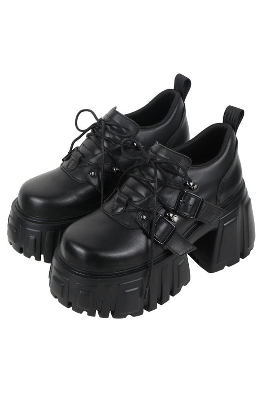 Black Thick-Soled Leather Shoes