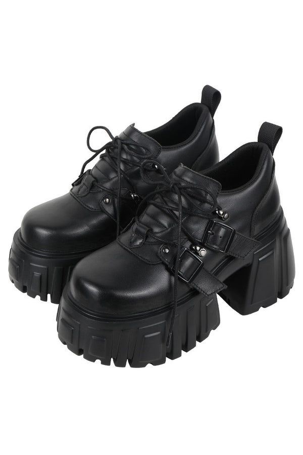 Black Thick-Soled Leather Shoes