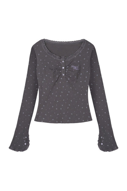 Gray Purple Lace Henley T-shirt