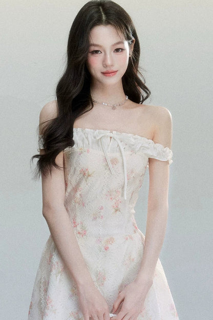 Floral Patchwork One-Shoulder Dress