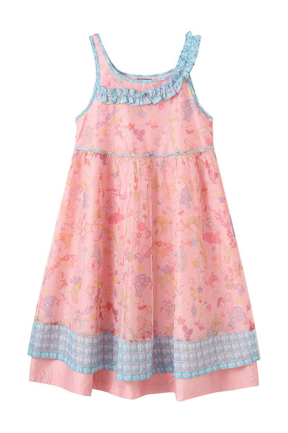 Robe en résille à bretelle asymétrique avec imprimé lapin rose