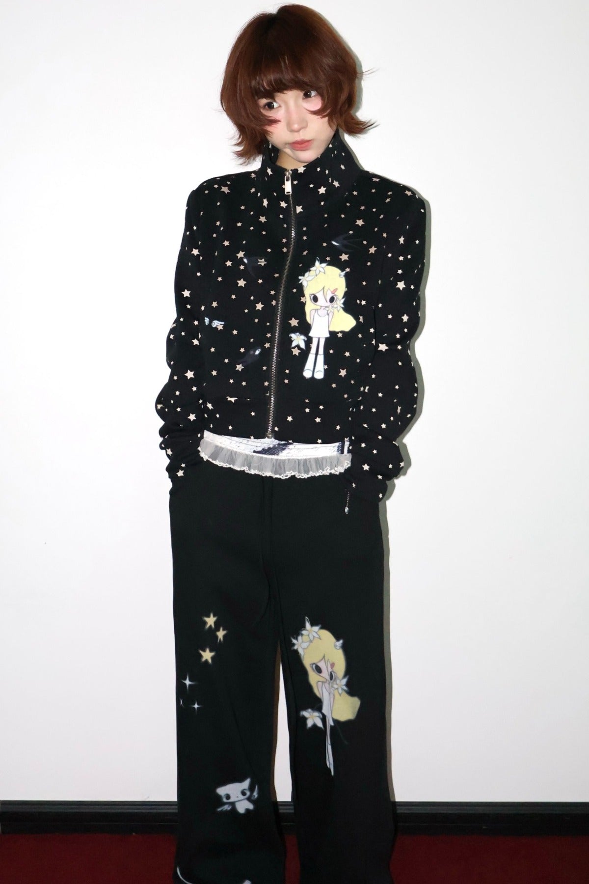 Original Illustration Short Sweatshirt Jacket