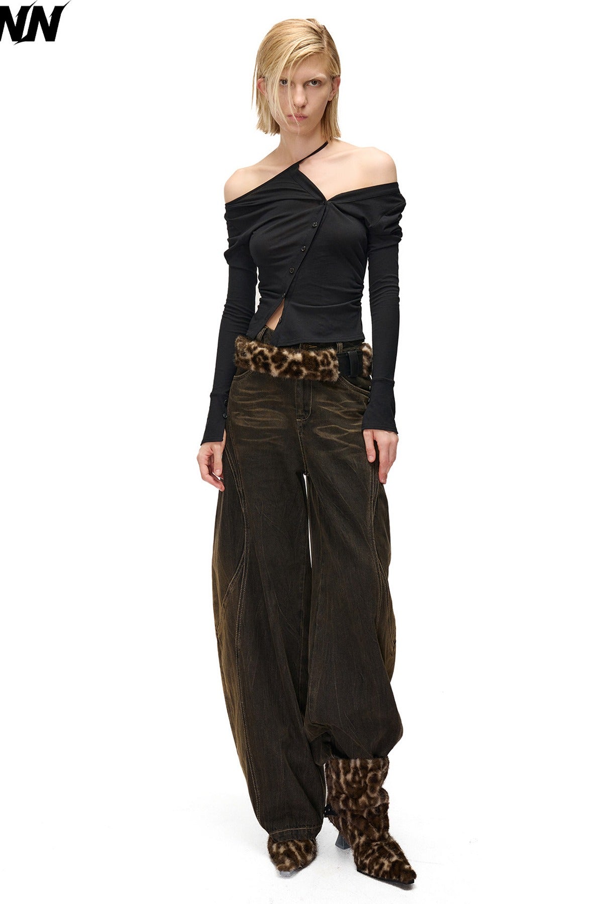 High-Elastic Diagonal Placket Long-Sleeve T-Shirt