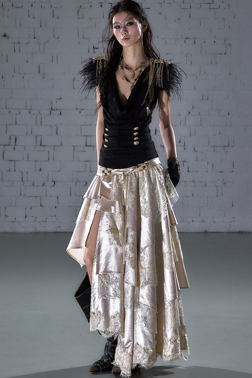 Gold Foil Feather Fringe Vest