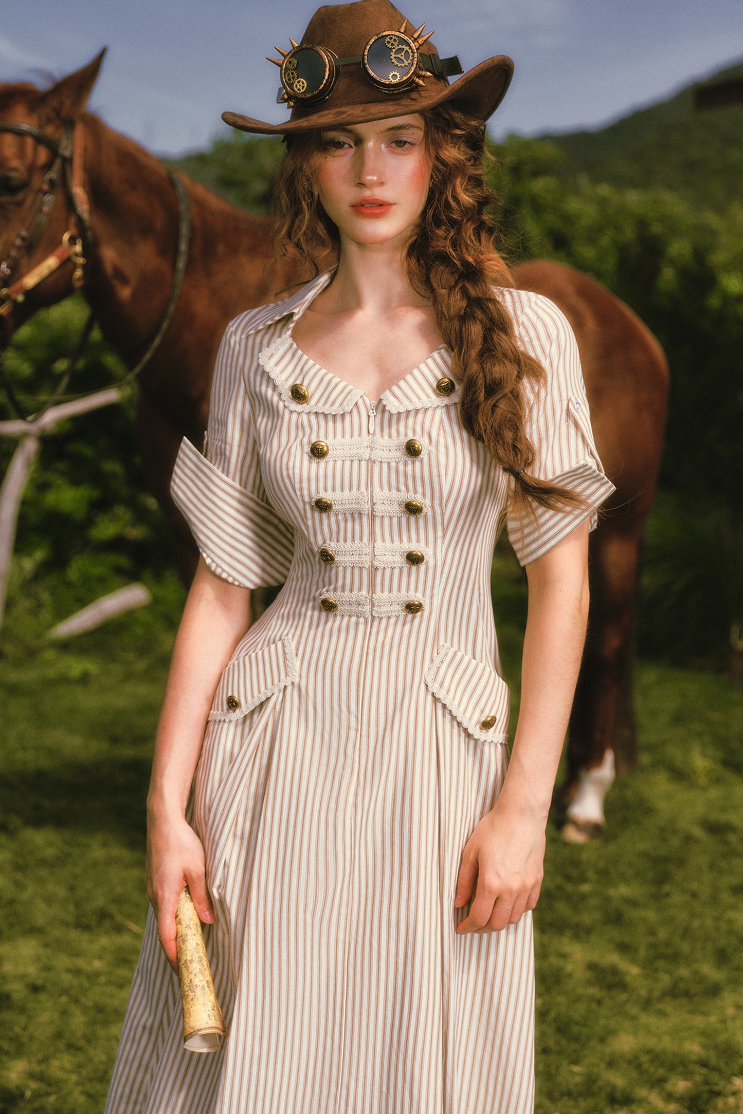Long Striped Nautical Shirt Dress Set-Up