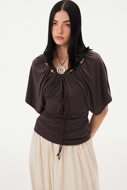 Beaded V Neck Batwing Blouse