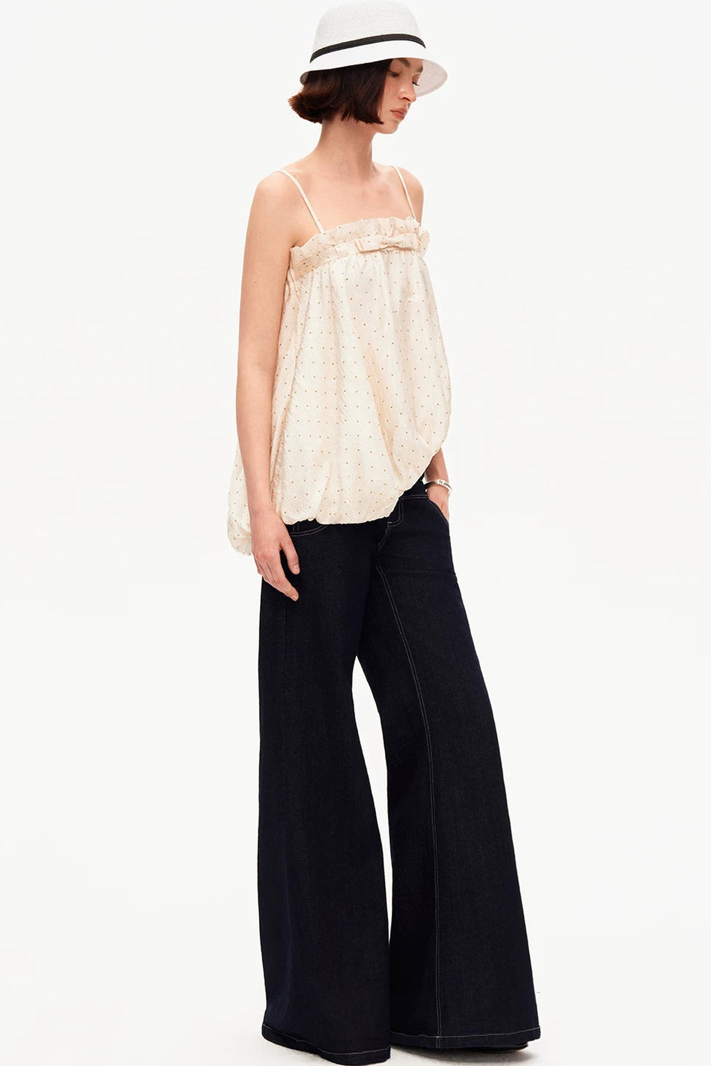 Acetate Polka Dot Ruffle Blouse
