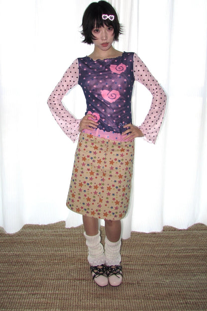 Polka Dot Bell Sleeve Mesh Top