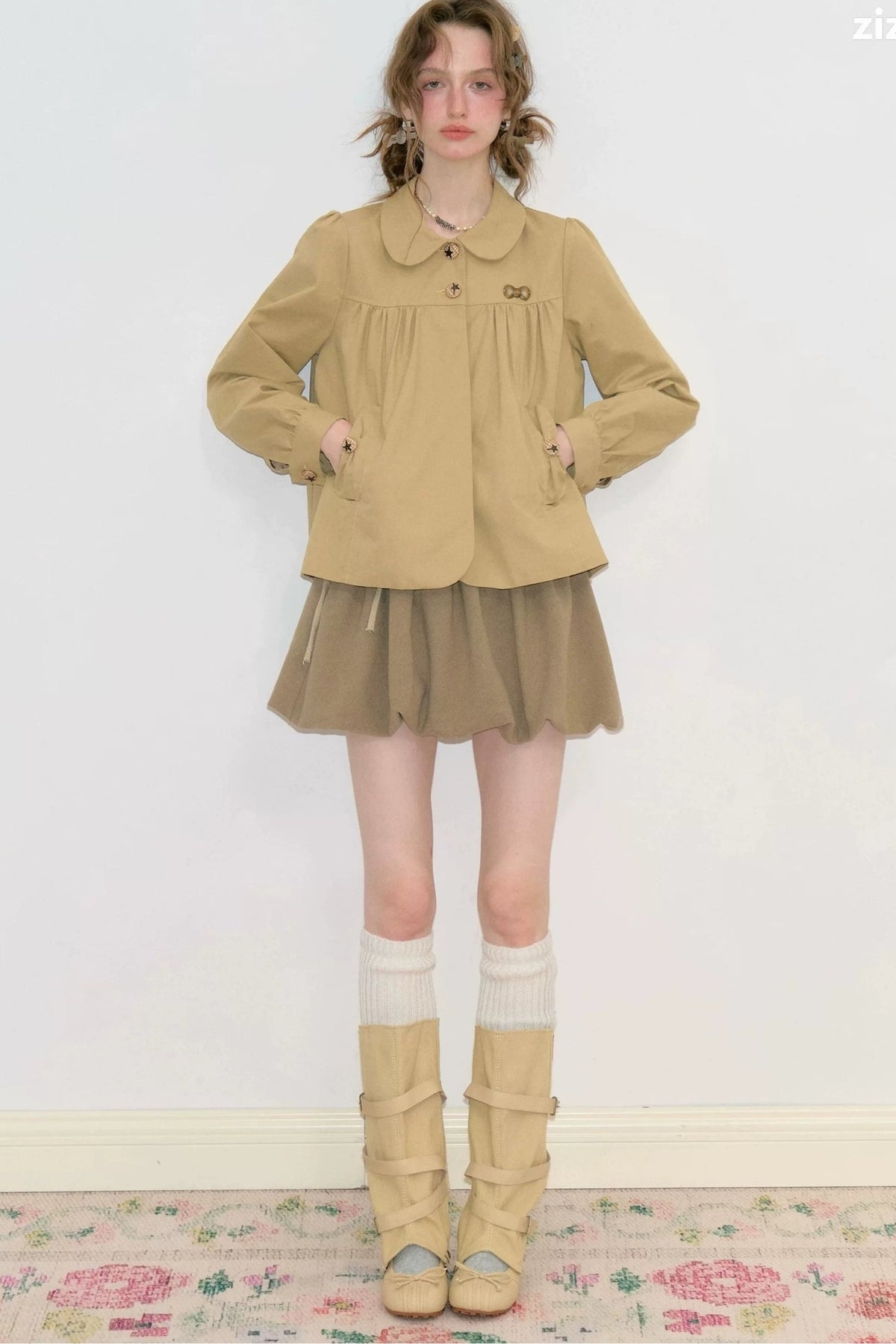 Khaki Doll Collar Jacket