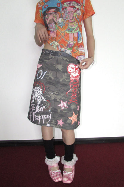 Graffiti Camouflage Midi Skirt