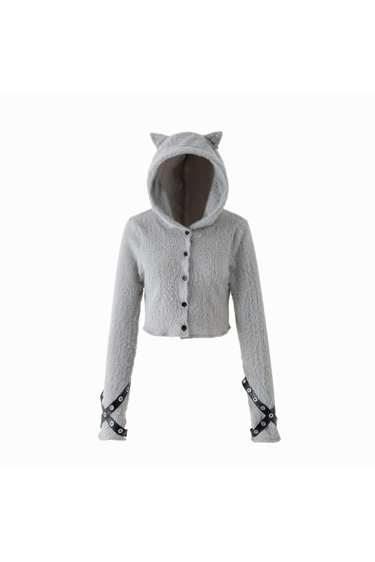 Plush Hooded Cat Ear Cardigan and Skirt Set-Up