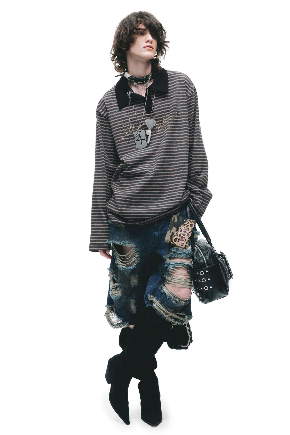 Color-Blocked Striped Rhinestone T-Shirt