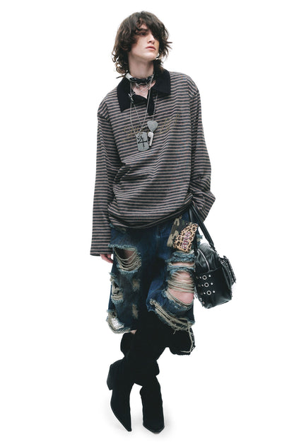 Color-Blocked Striped Rhinestone T-Shirt
