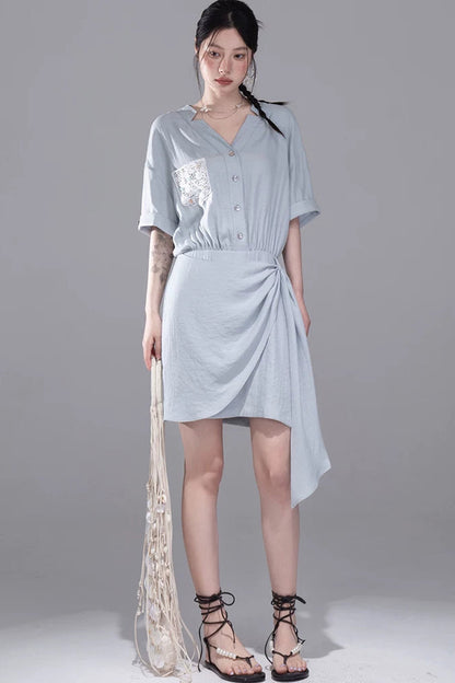 Light Blue Linen Shirt Dress
