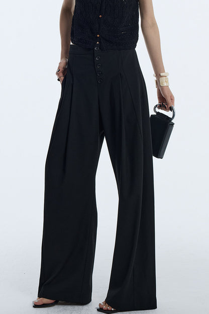 Black Pleated Wide-Leg Trousers