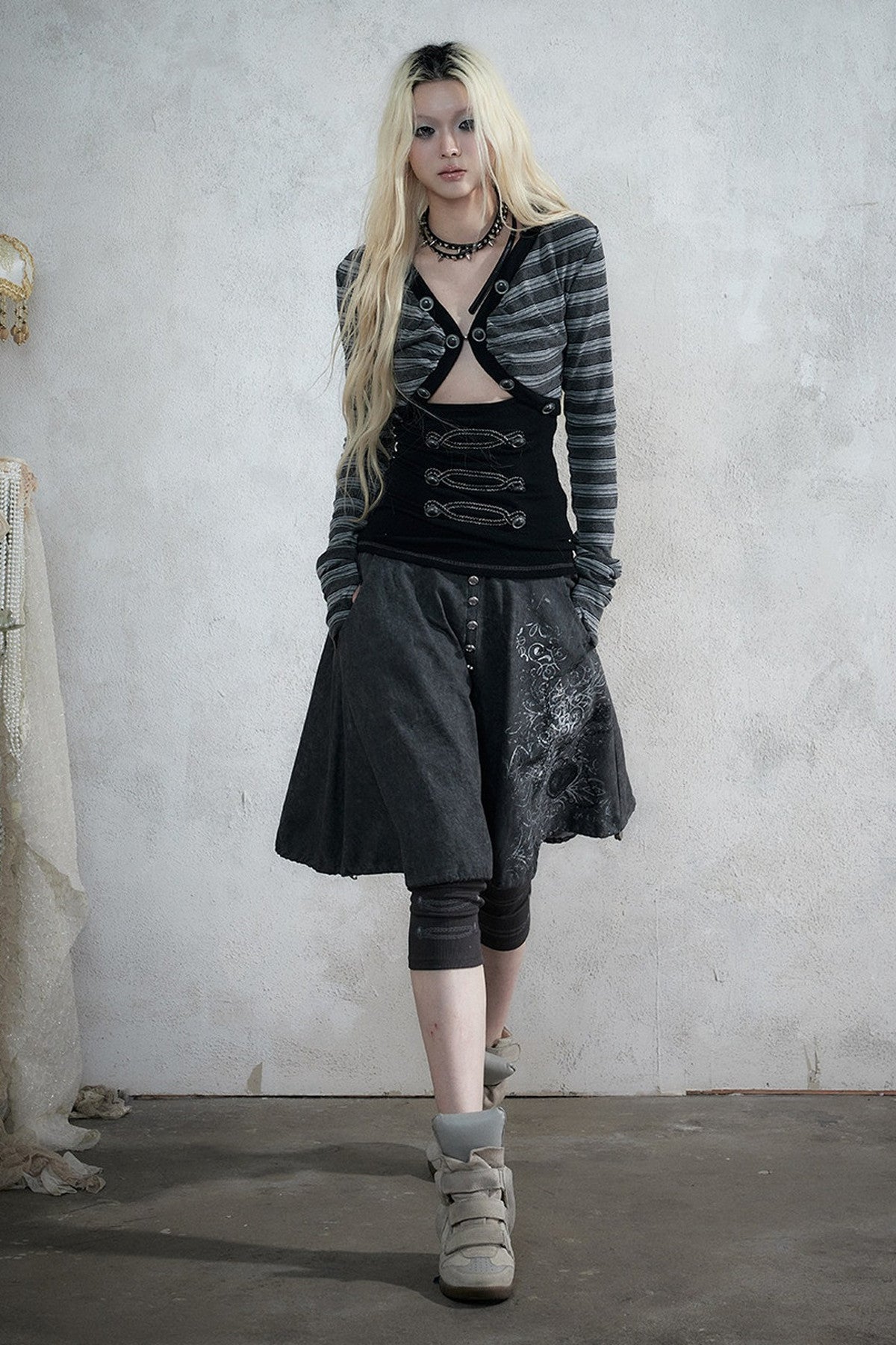 Punk Print Layered-Look Skirt