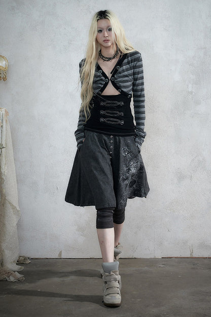 Punk Print Layered-Look Skirt