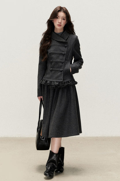 Preppy Double-Breasted Jacket and Skirt Set-Up