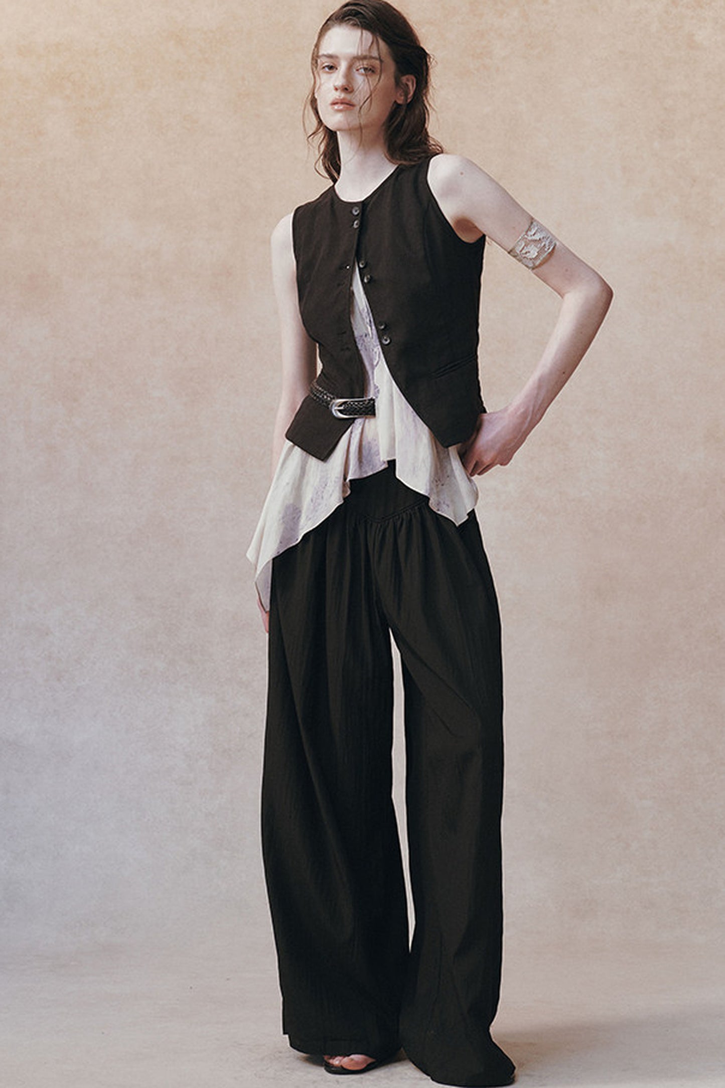 Asymmetric Tie-Up Tencel Ramie Vest