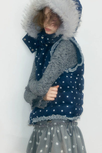 Polka Dot Hooded Down Vest