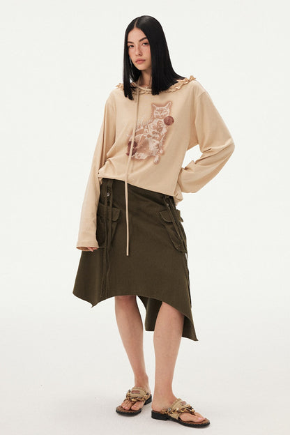 Cat Print Ruffle Off Shoulder Top