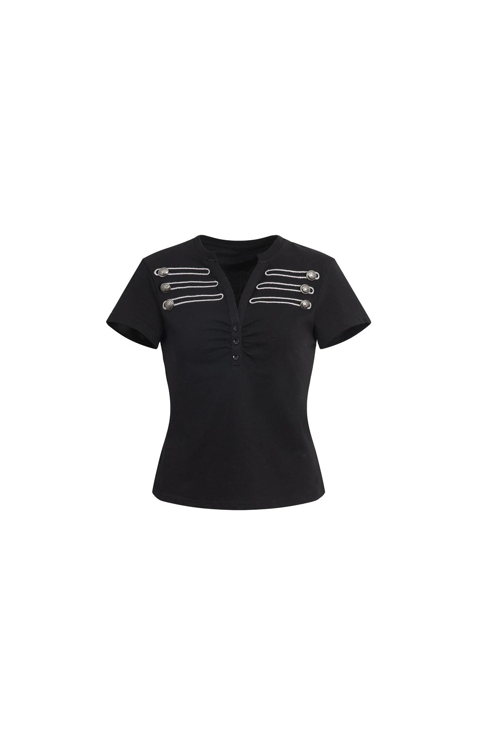 Retro Embroidered Henley Blouse