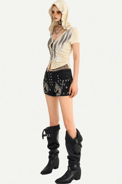 Punk Nieten-Jeansshorts