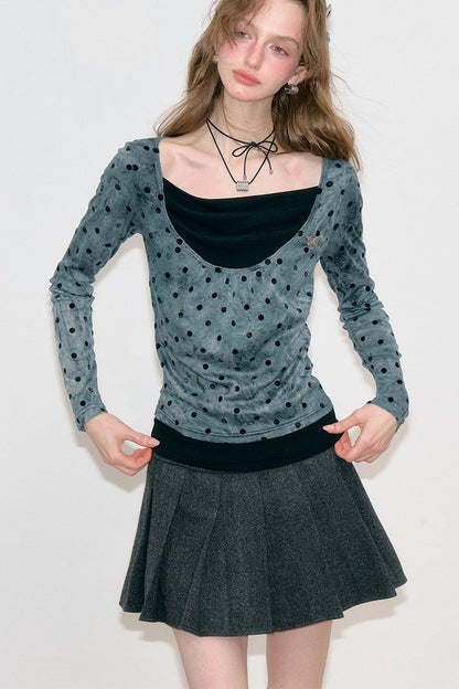 Gray Polka Dot Knit Top