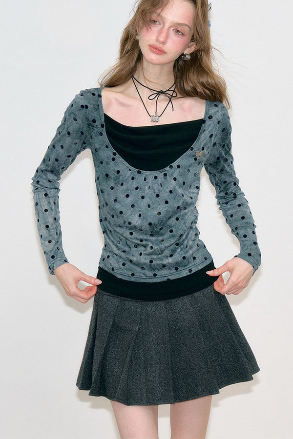 Gray Polka Dot Knit Top