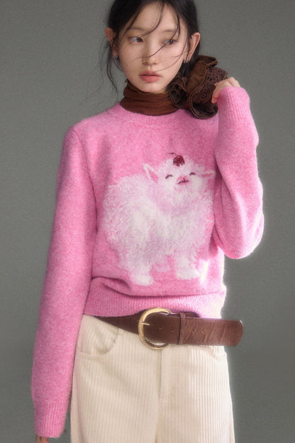 Cherry Lamb Jacquard Wool Blend Sweater
