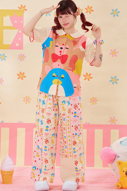 Bunte Patchwork-Hose mit weitem Bein