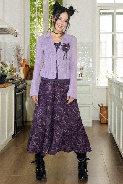 Vintage A-Line Elastic Waist Skirt