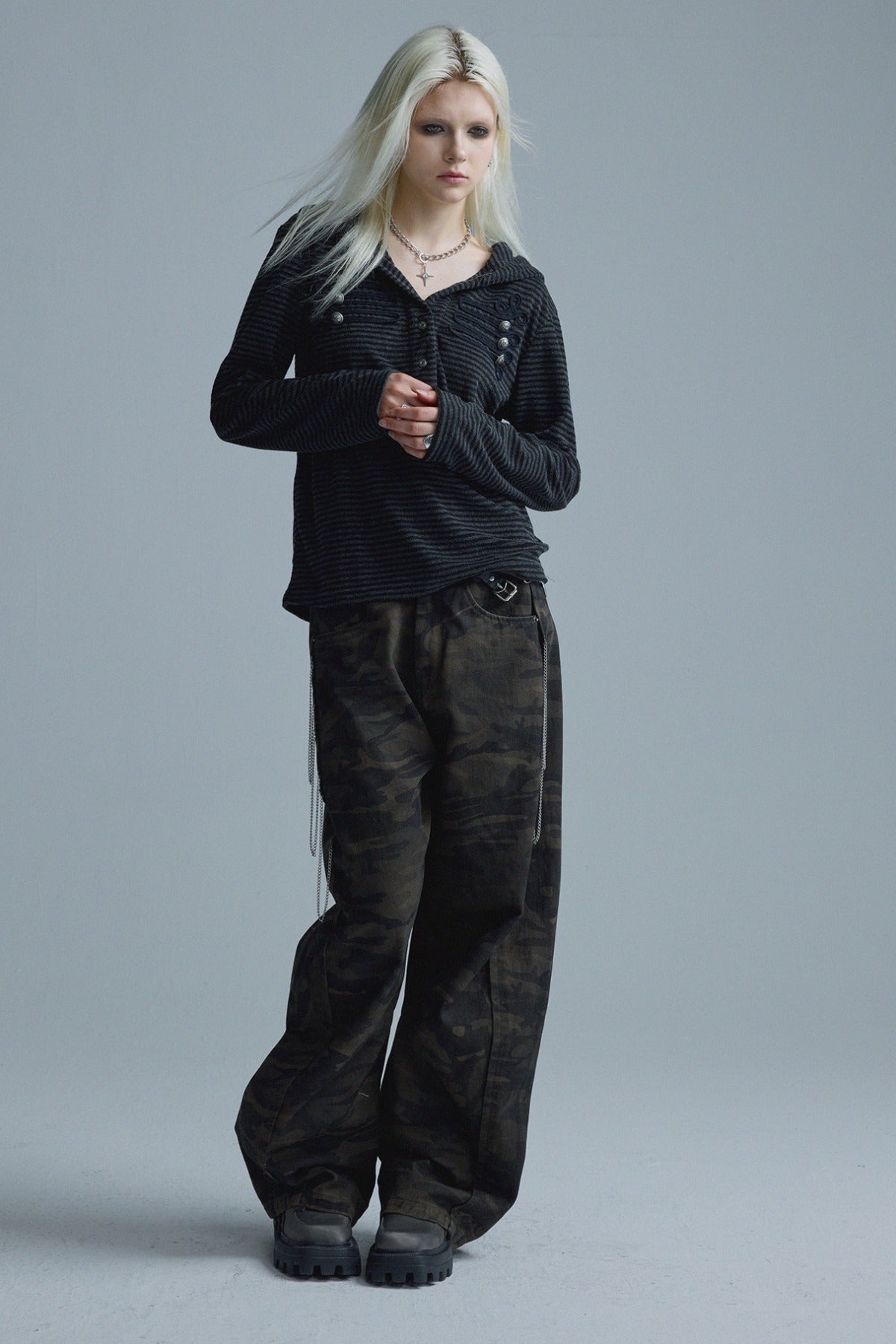 Chain Scimitar Camo Wide-Leg Pants