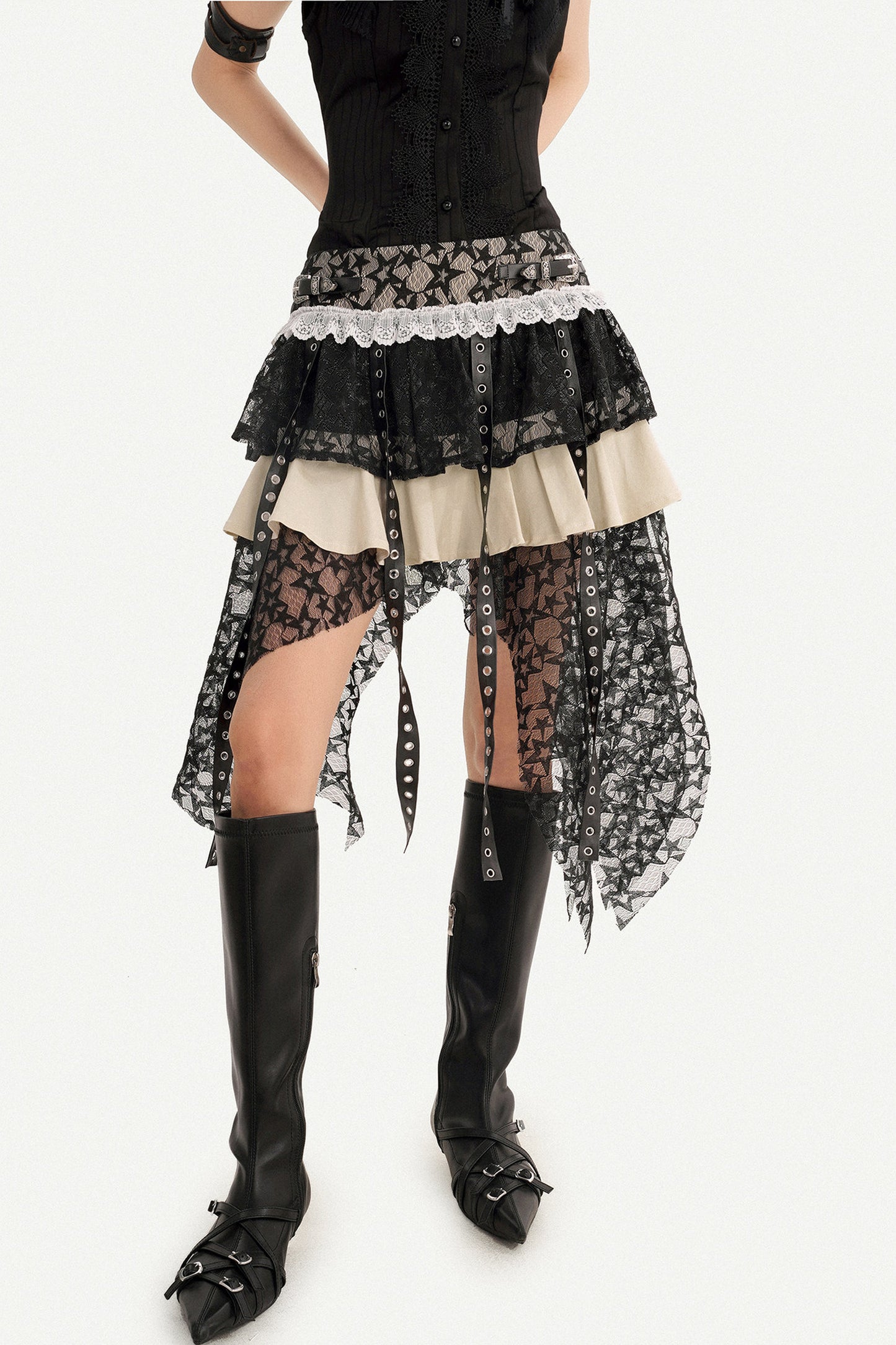 Gothic Lace Patchwork Asymmetrical Skirt