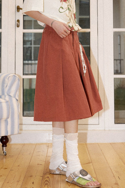 Mid-Length A-Line Pleated Skirt Pants