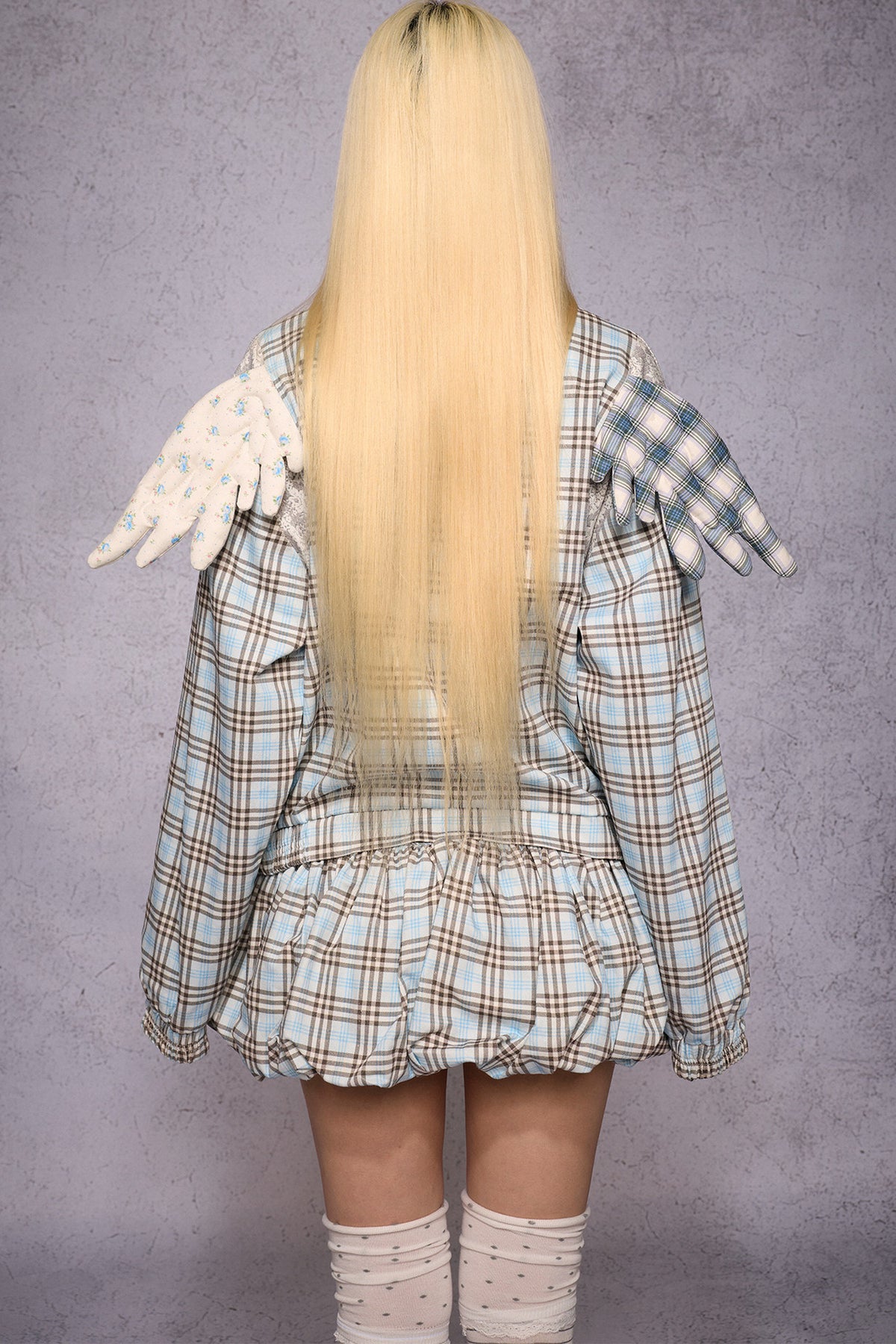 Jacke mit Engelsflügeln, Karomuster, Patchwork und Strass
