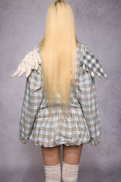 Jacke mit Engelsflügeln, Karomuster, Patchwork und Strass