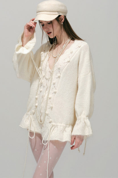 Loose Crochet V-Neck Cardigan