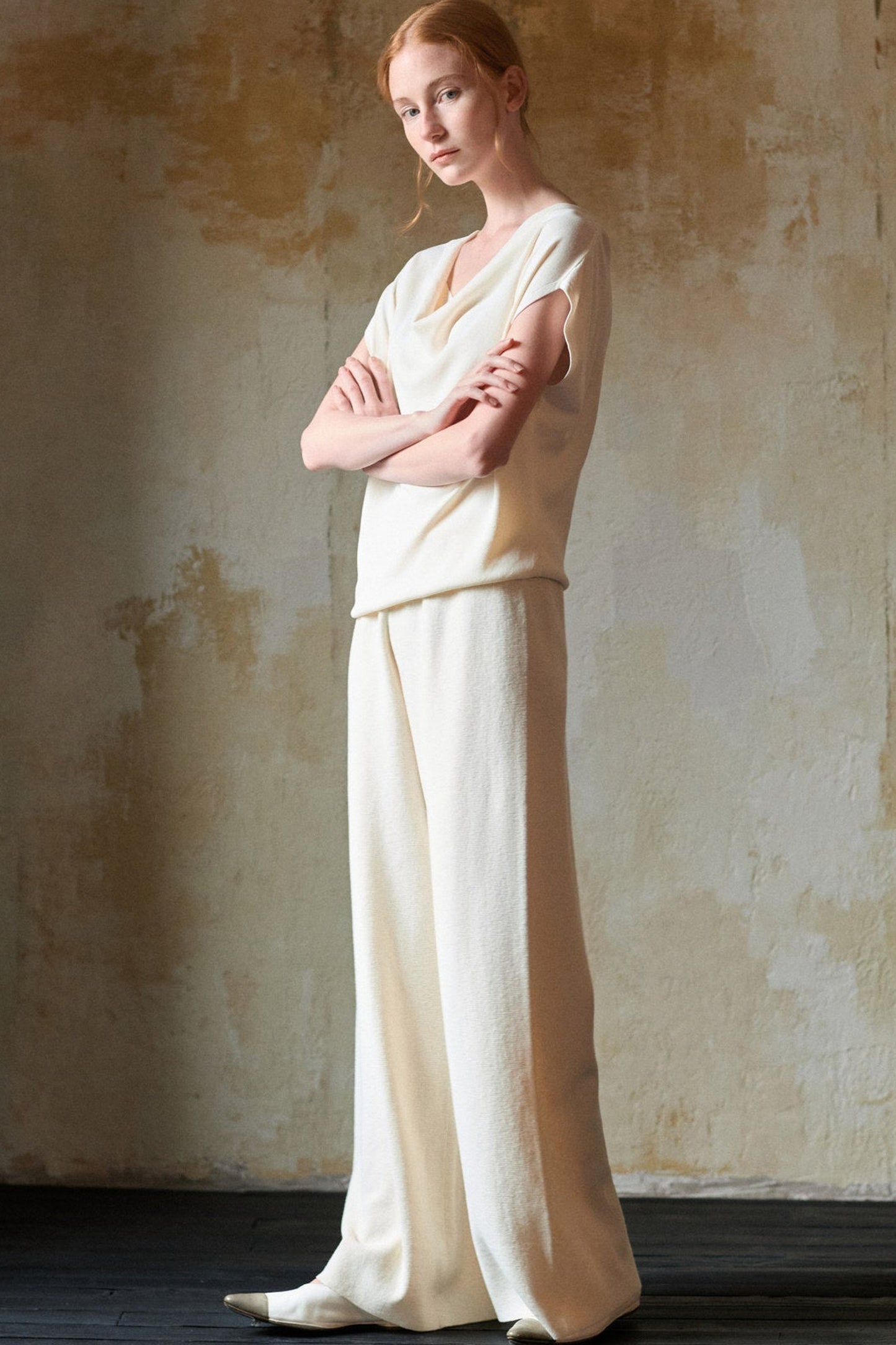 Off-White Silk Boat Neck Top